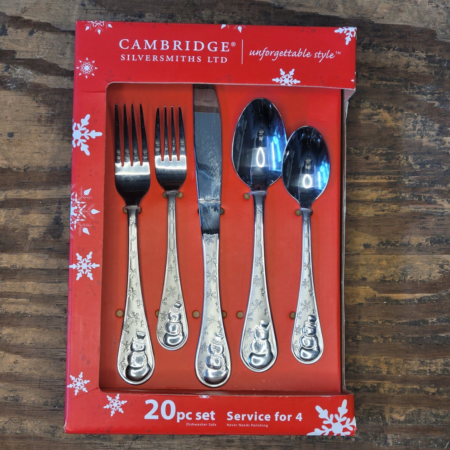 NEW Cambridge Silversmiths Snowman Frost 20pc Flatware Set Service for 4
