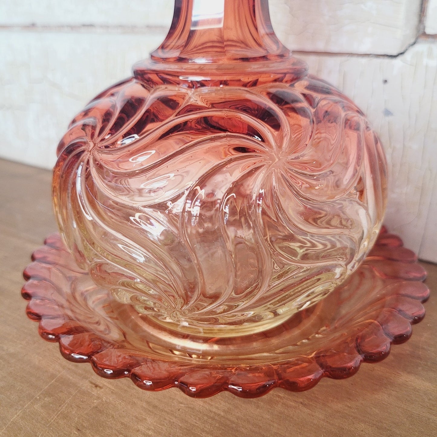Baccarat Rose Tiente Rosaces Multiples Carafe Underplate French Art Glass Pink