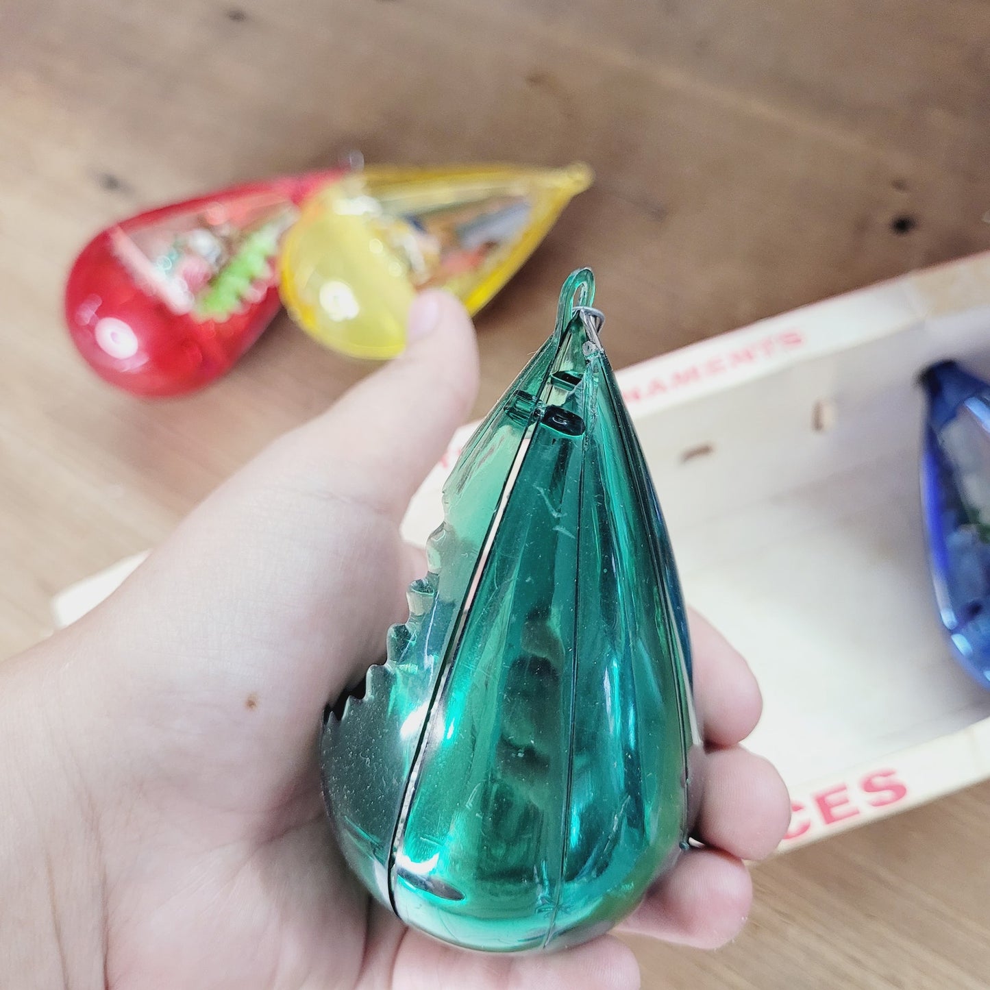 Vintage Jewel Brite Diorama Christmas Ornaments Set of 4 with Box 1950s 1960s