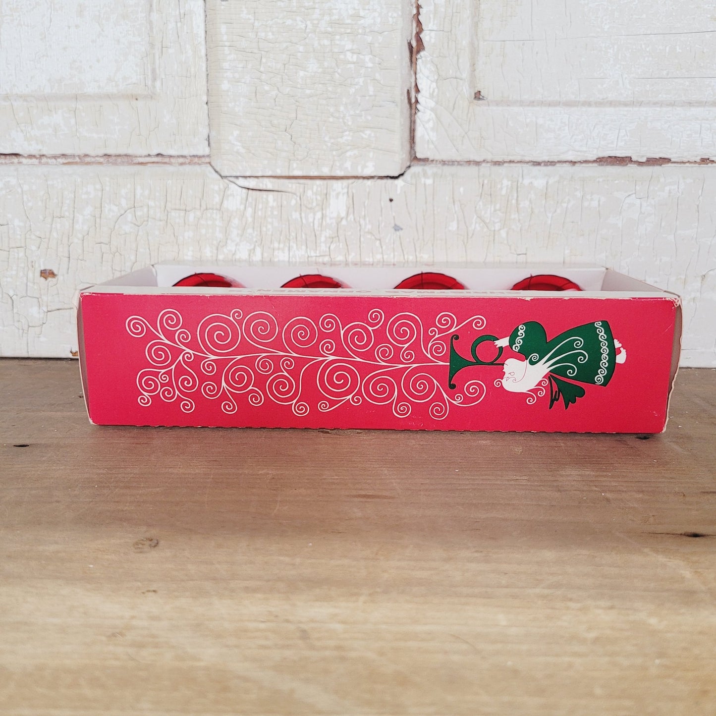 Vintage Jewel Brite Diorama Christmas Ornaments Red Teardrop Set of 4 with Box