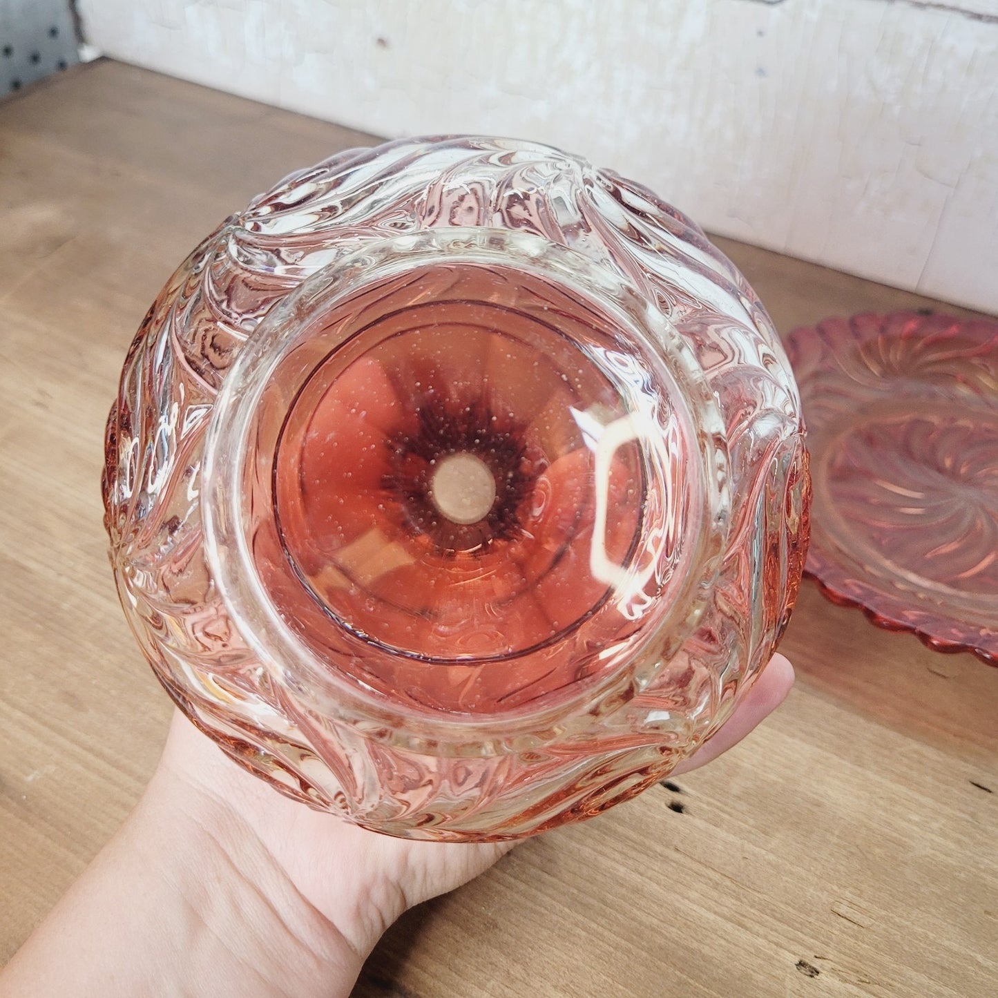 Baccarat Rose Tiente Rosaces Multiples Carafe Underplate French Art Glass Pink