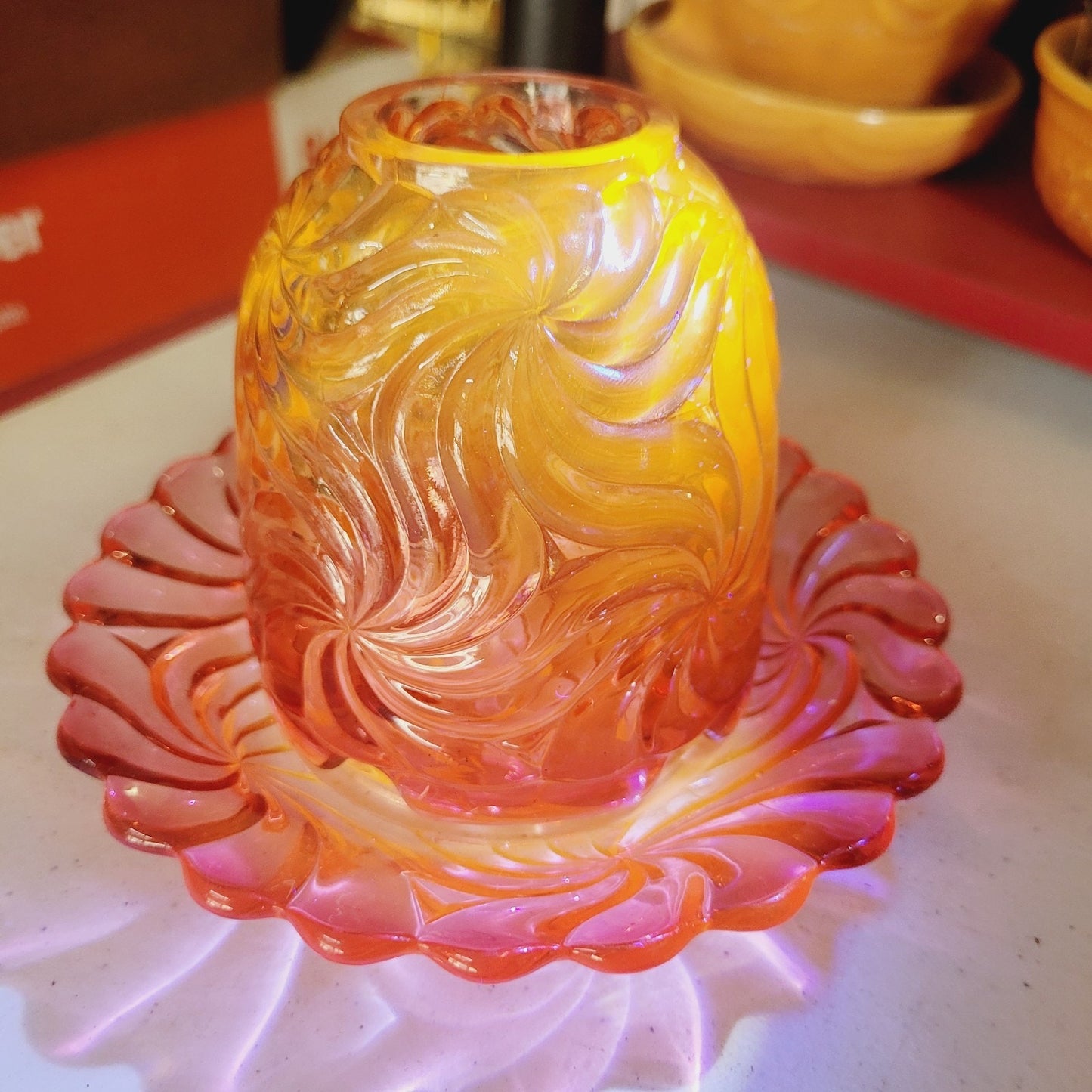Baccarat Rose Tiente Fairy Lamp Rosaces Multiples Swirl French Art Glass Marked