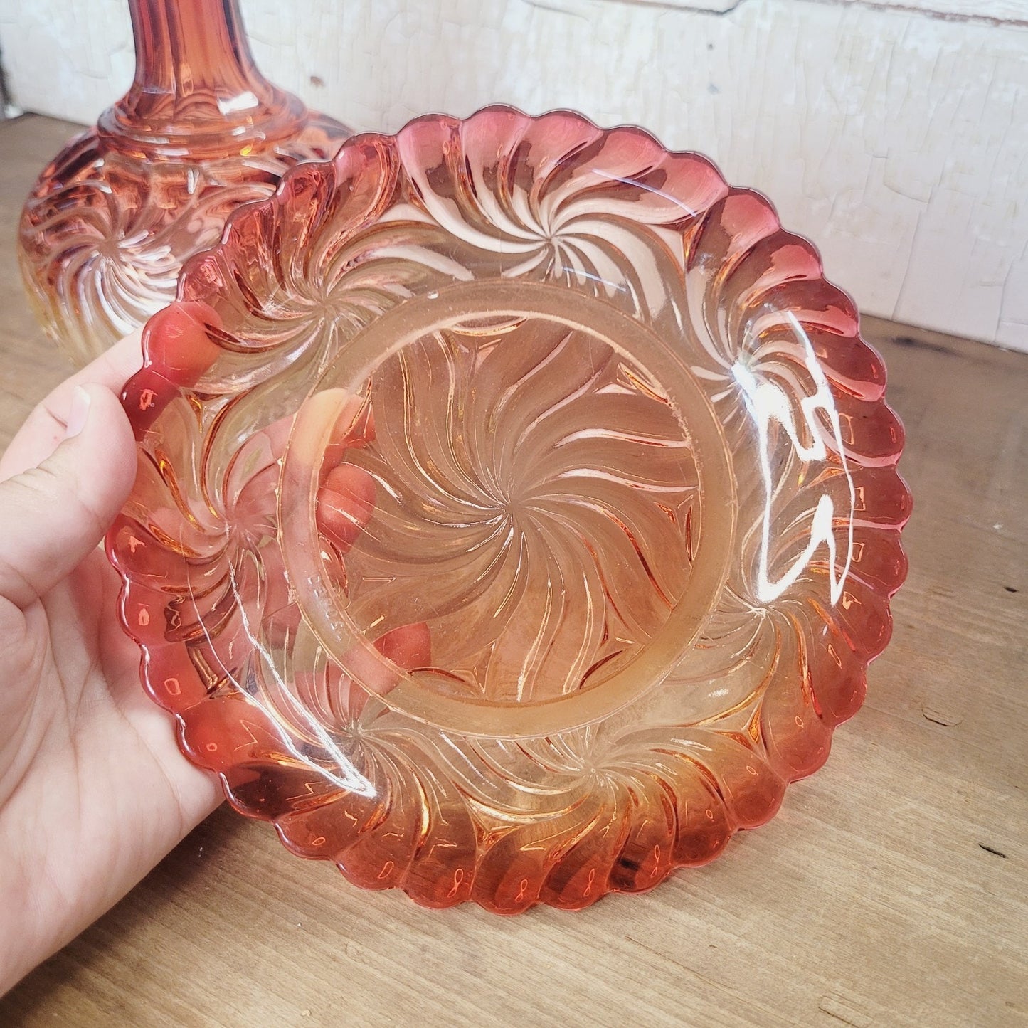 Baccarat Rose Tiente Rosaces Multiples Carafe Underplate French Art Glass Pink