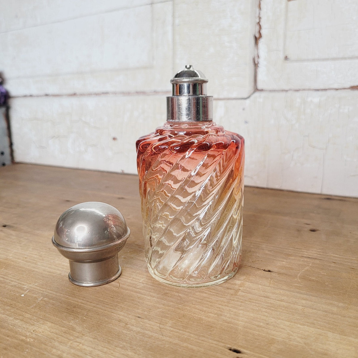 Baccarat Rose Tiente Bambous Swirl Cologne Bottle Metal Cap French Art Glass