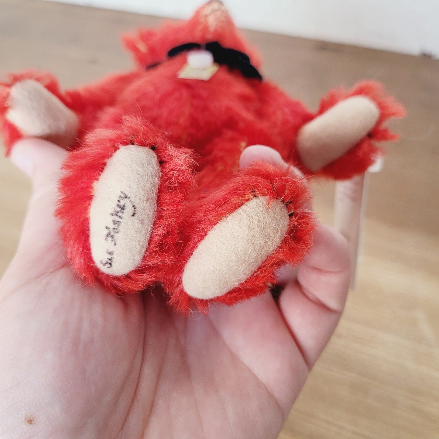 Nostalgic Bear Co 1990 Mini Teddy Bear Signed Sue Foskey Red 6" w Tags