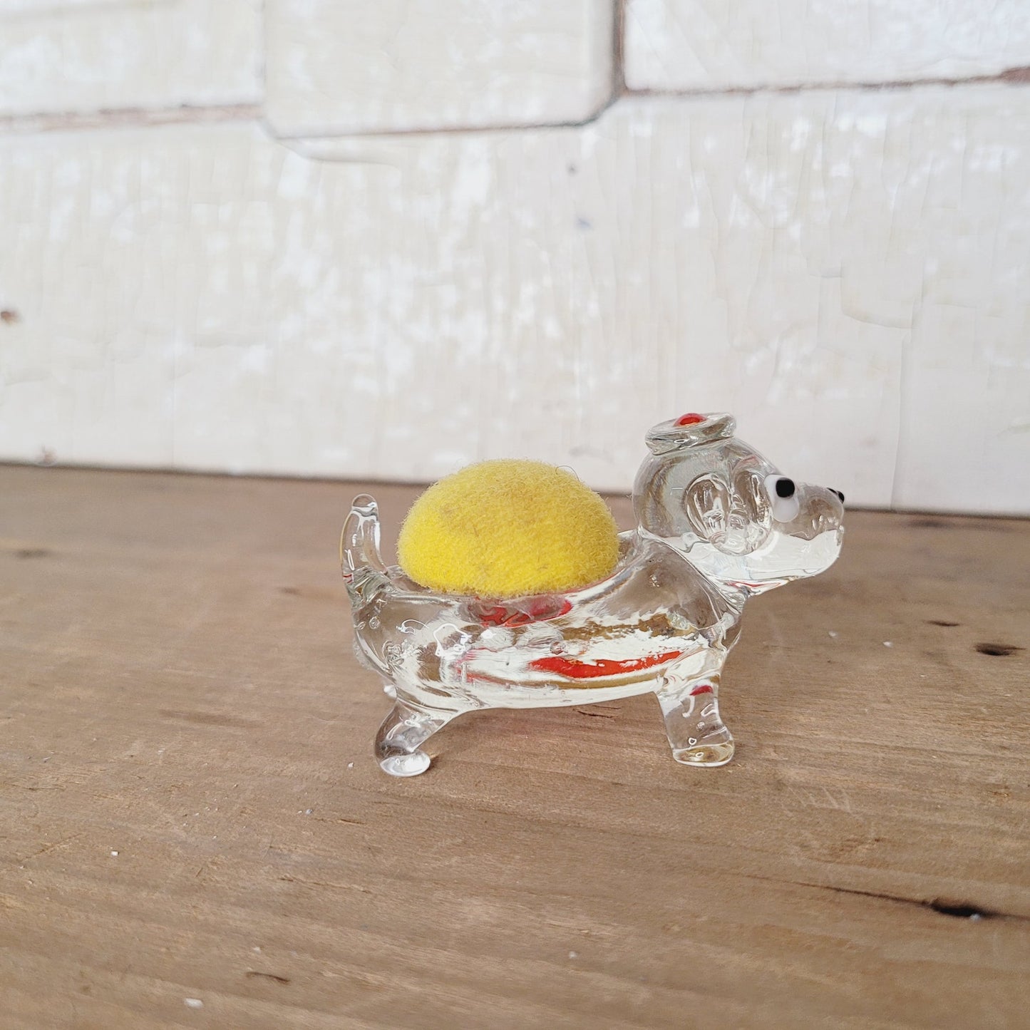 Miniature Glass Dog Pincushion - Vintage Pin Cushion