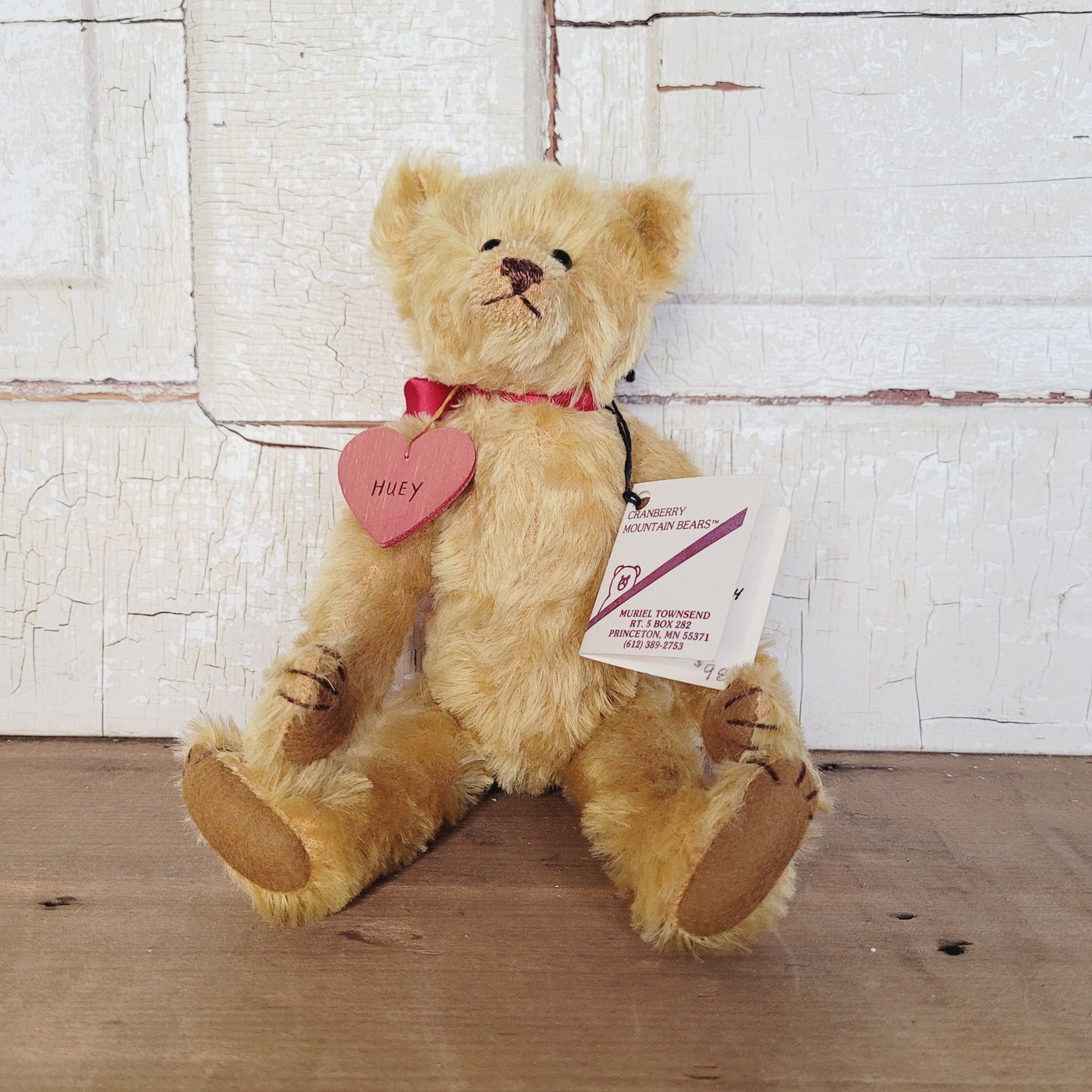 Vintage Cranberry Mountain Bear, "Huey" Mohair Teddy Bear, 10", Muriel Townsend