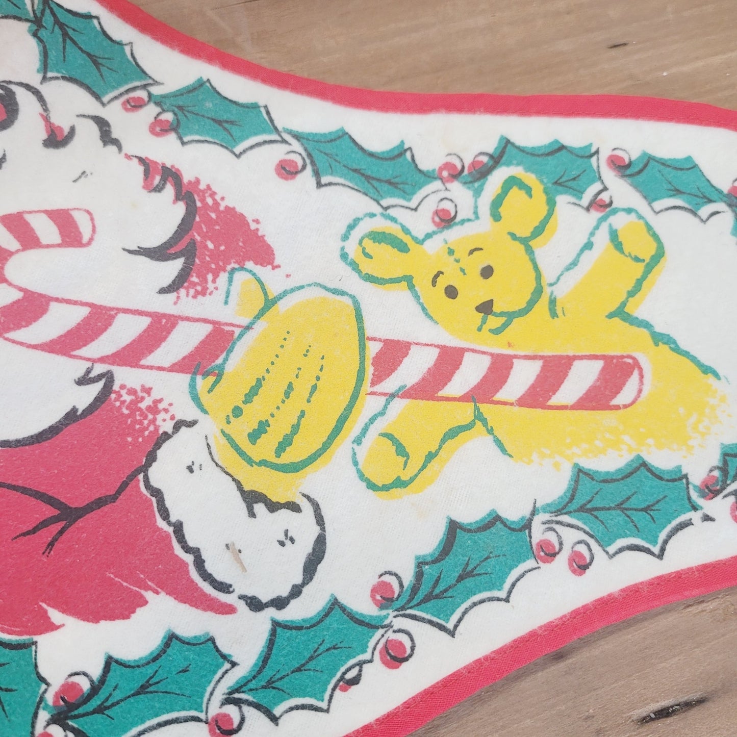 Vintage 19" Santa Claus Christmas Stocking Teddy Bear Candy Cane Just for You