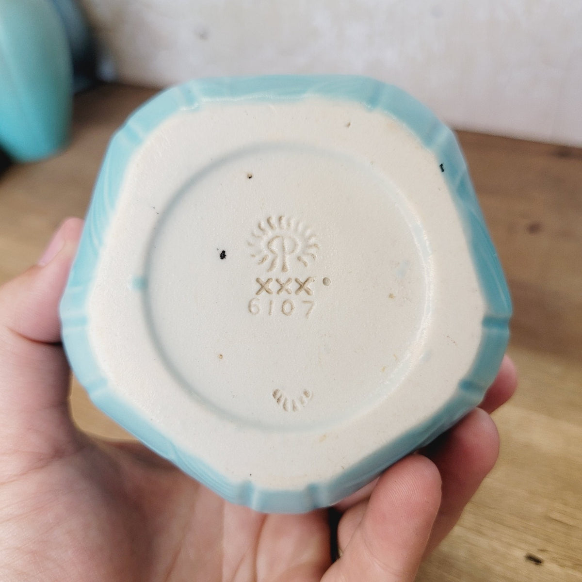 Rookwood Pottery 1930 #6107 Turquoise Blue Matte Botanical Cabinet Vase Arts Cra