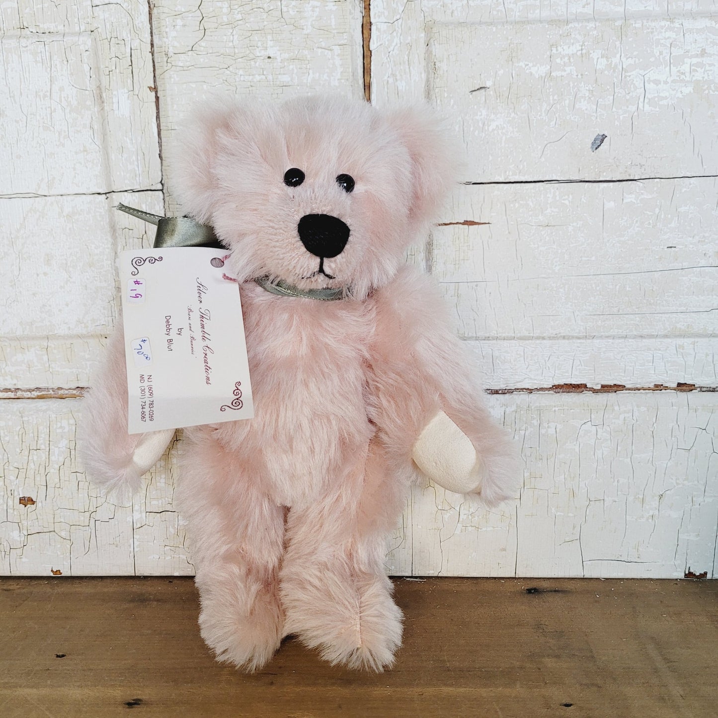 Handmade Light Pink Mohair Teddy Bear, Silver Thimble Creations – 10.5”