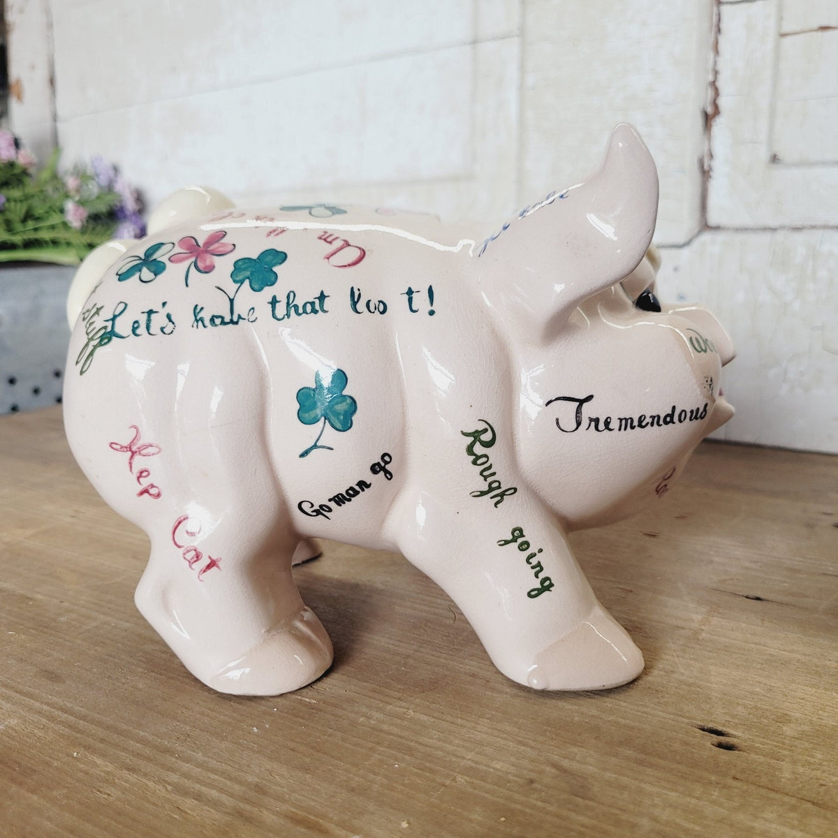 Vintage NAPCO 1950s Rock and Roll Slang Piggy Bank Hep Cat Ceramic Pink 8in