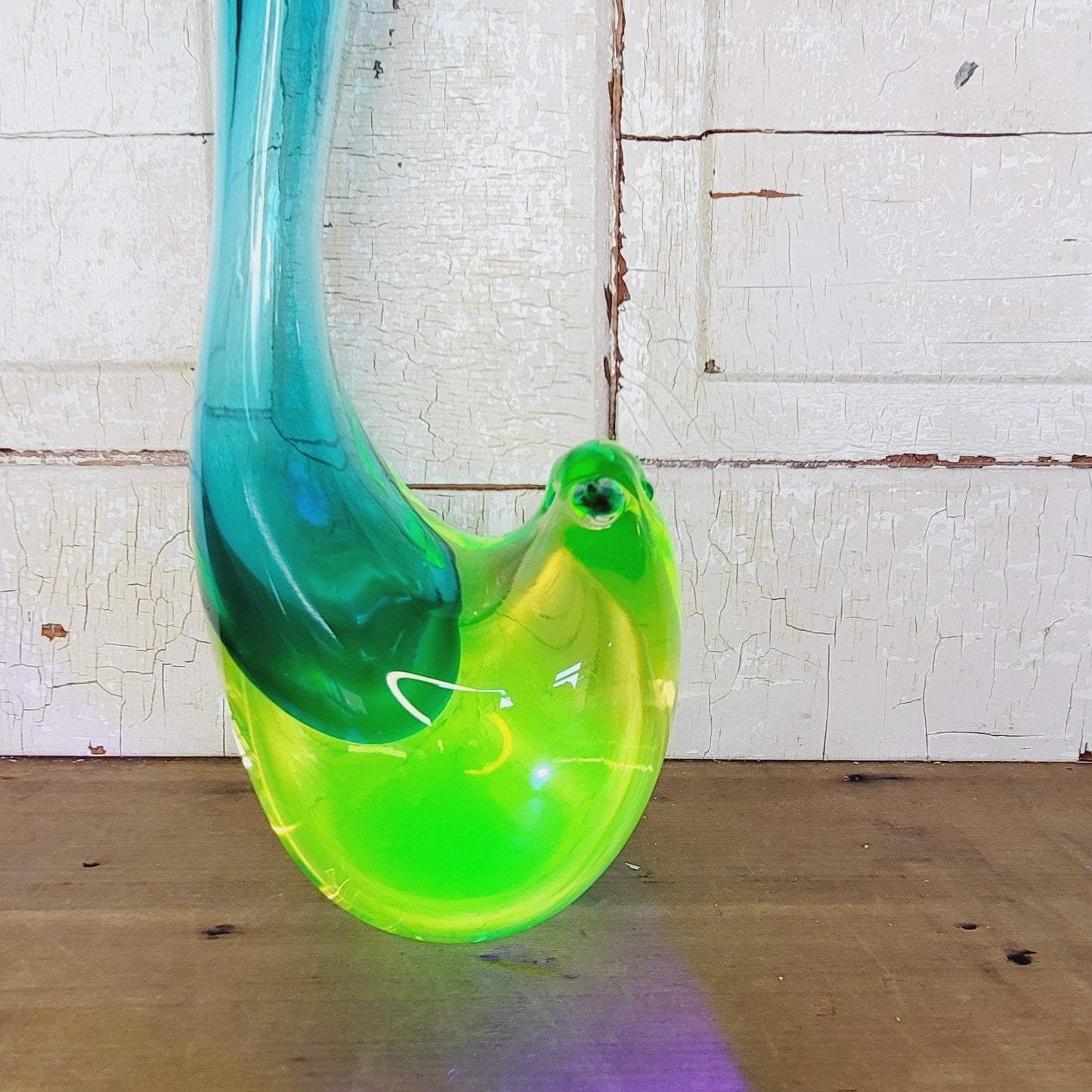 RARE Vintage Murano Cenedese Sommerso Uranium Glass Bird Vase Signed 12.5" MCM
