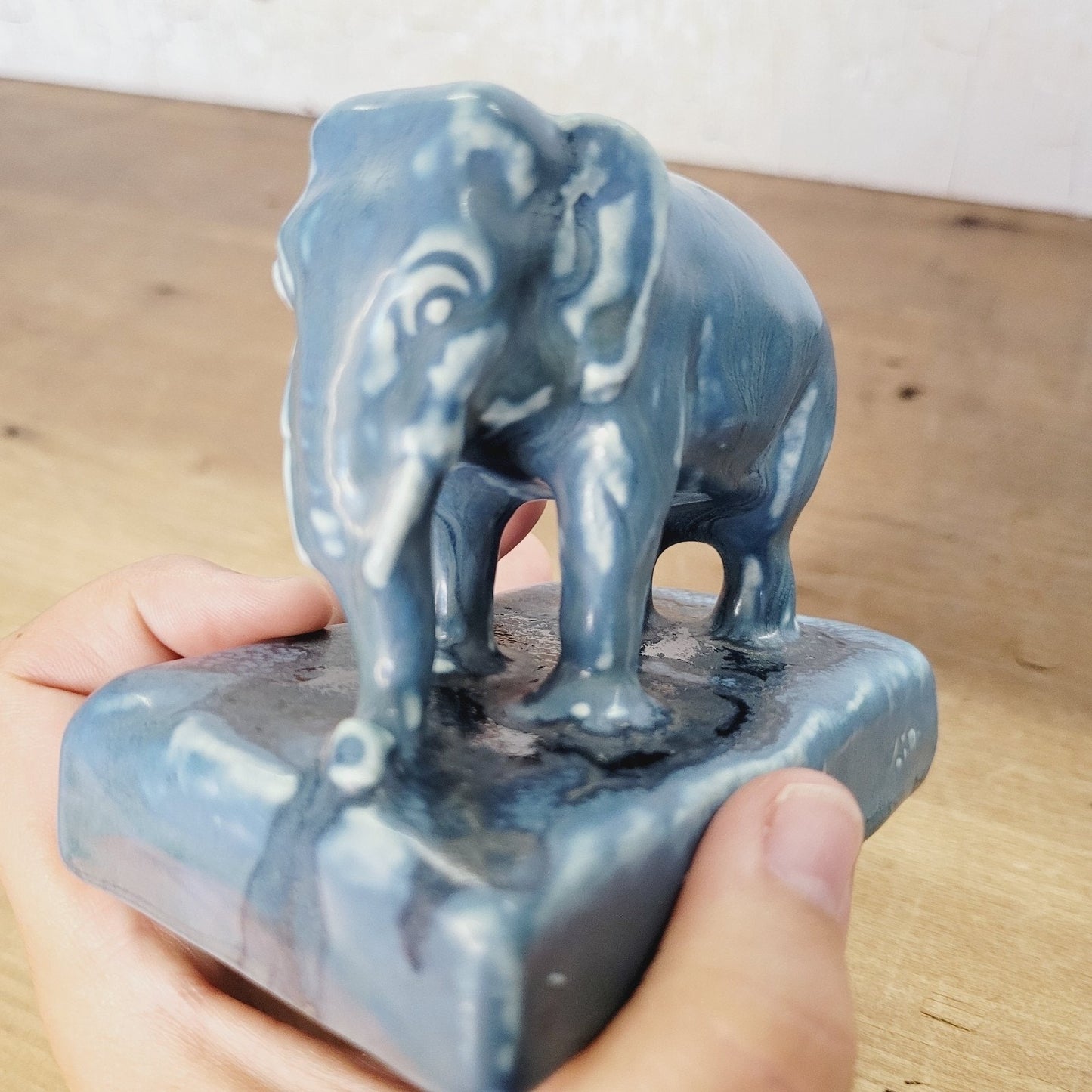 Rookwood 1930 Vintage Pottery Blue Elephant Ceramic Paperweight Figurine 2797