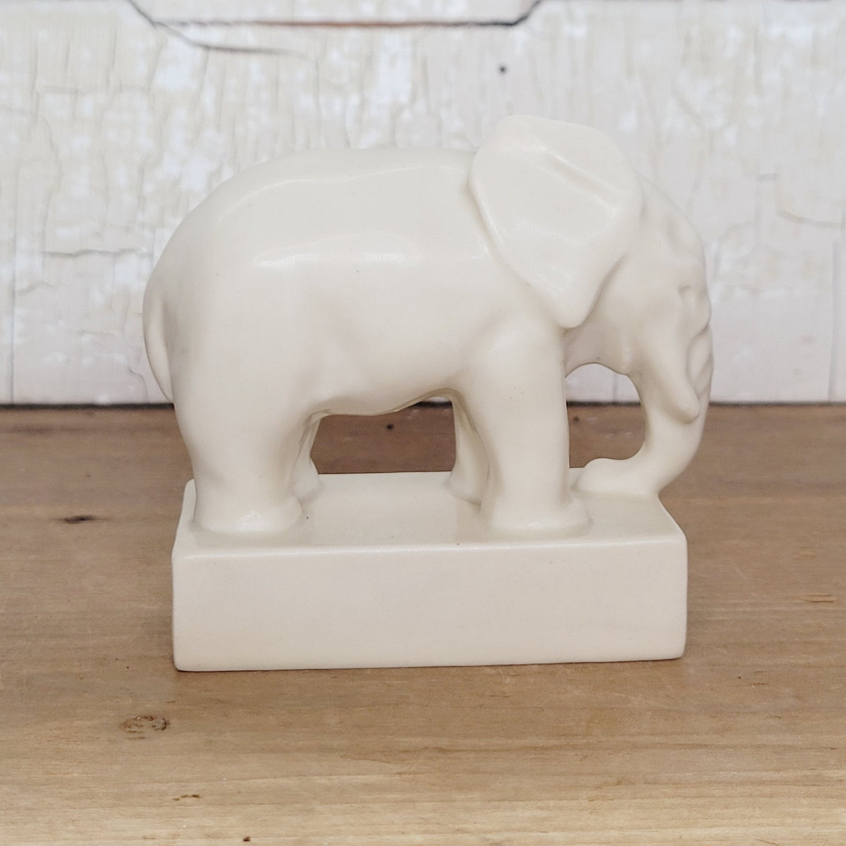 Rookwood Pottery 1934 Elephant Figural Paperweight Matte Ivory #6488 Trunk Down