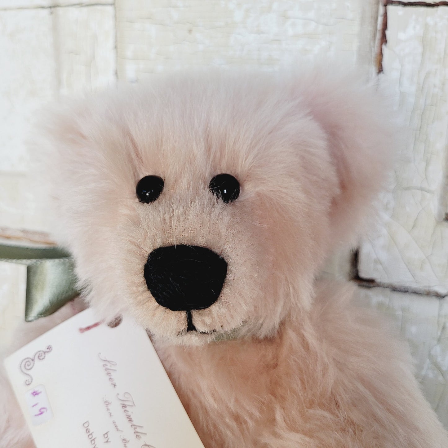 Handmade Light Pink Mohair Teddy Bear, Silver Thimble Creations – 10.5”