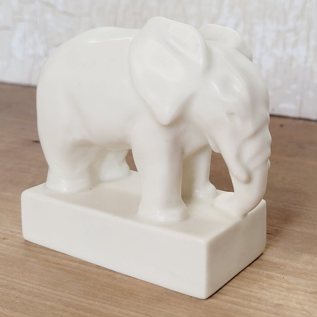 Rookwood Pottery 1934 Elephant Figural Paperweight Matte Ivory #6488 Trunk Down