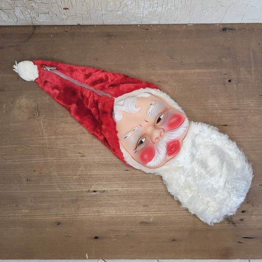 Vintage Bijou Toys Rubber Face Santa Pajama Bag Stocking Mid Century Christmas