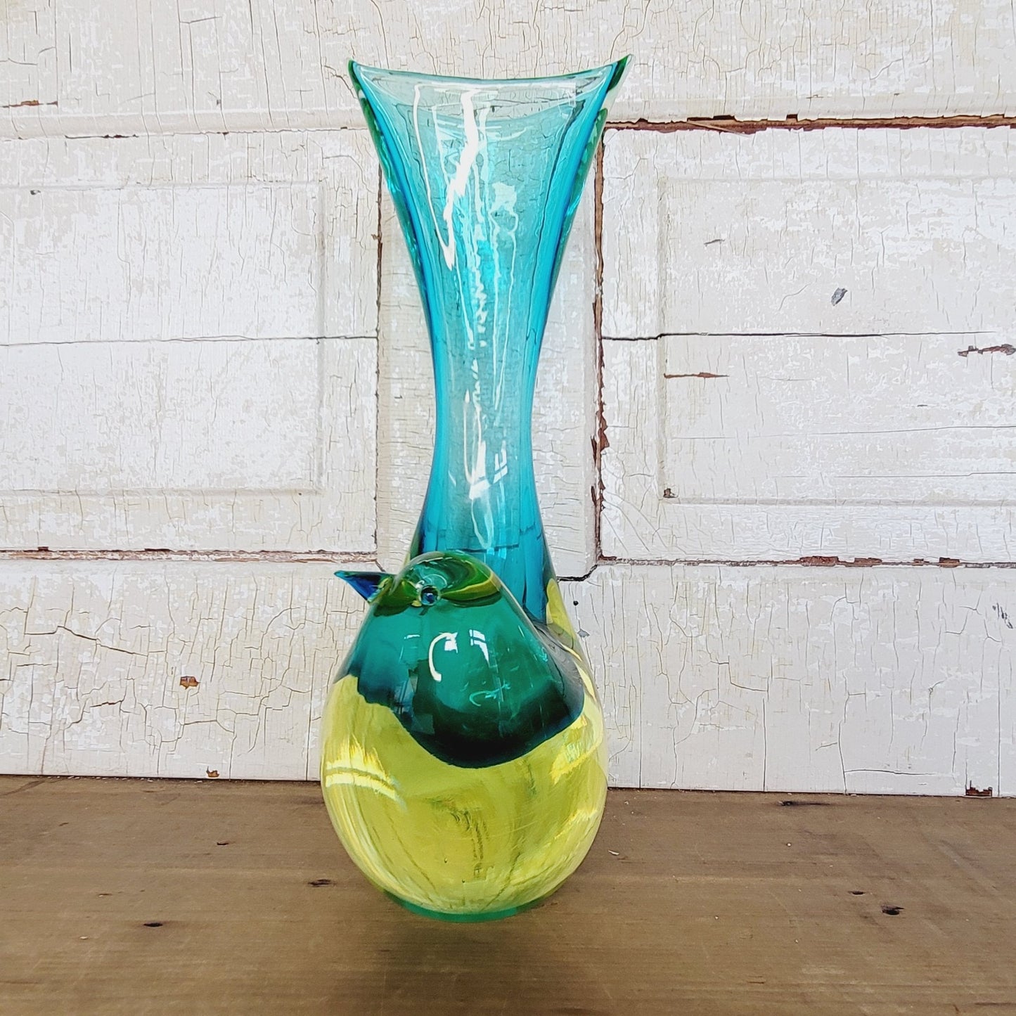 RARE Vintage Murano Cenedese Sommerso Uranium Glass Bird Vase Signed 12.5" MCM