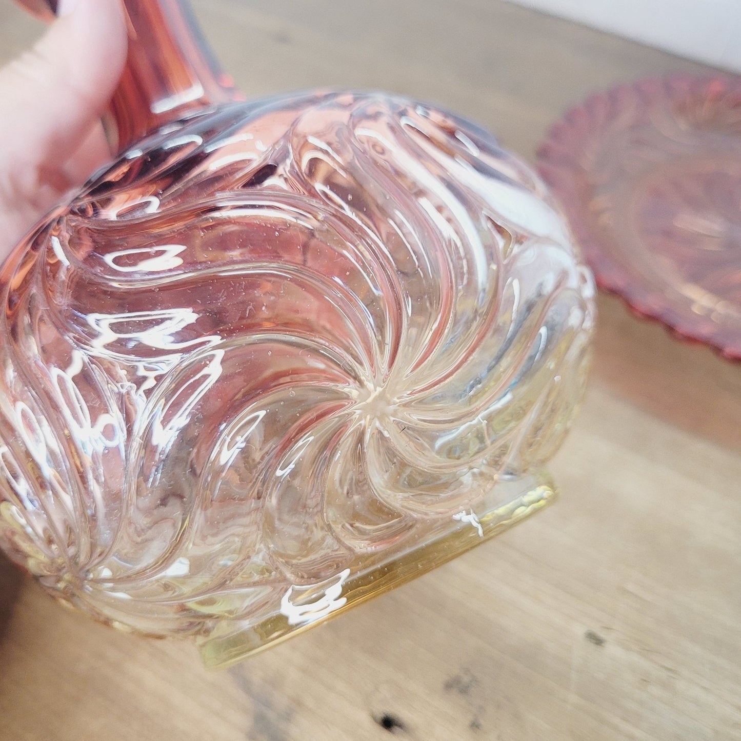 Baccarat Rose Tiente Rosaces Multiples Carafe Underplate French Art Glass Pink