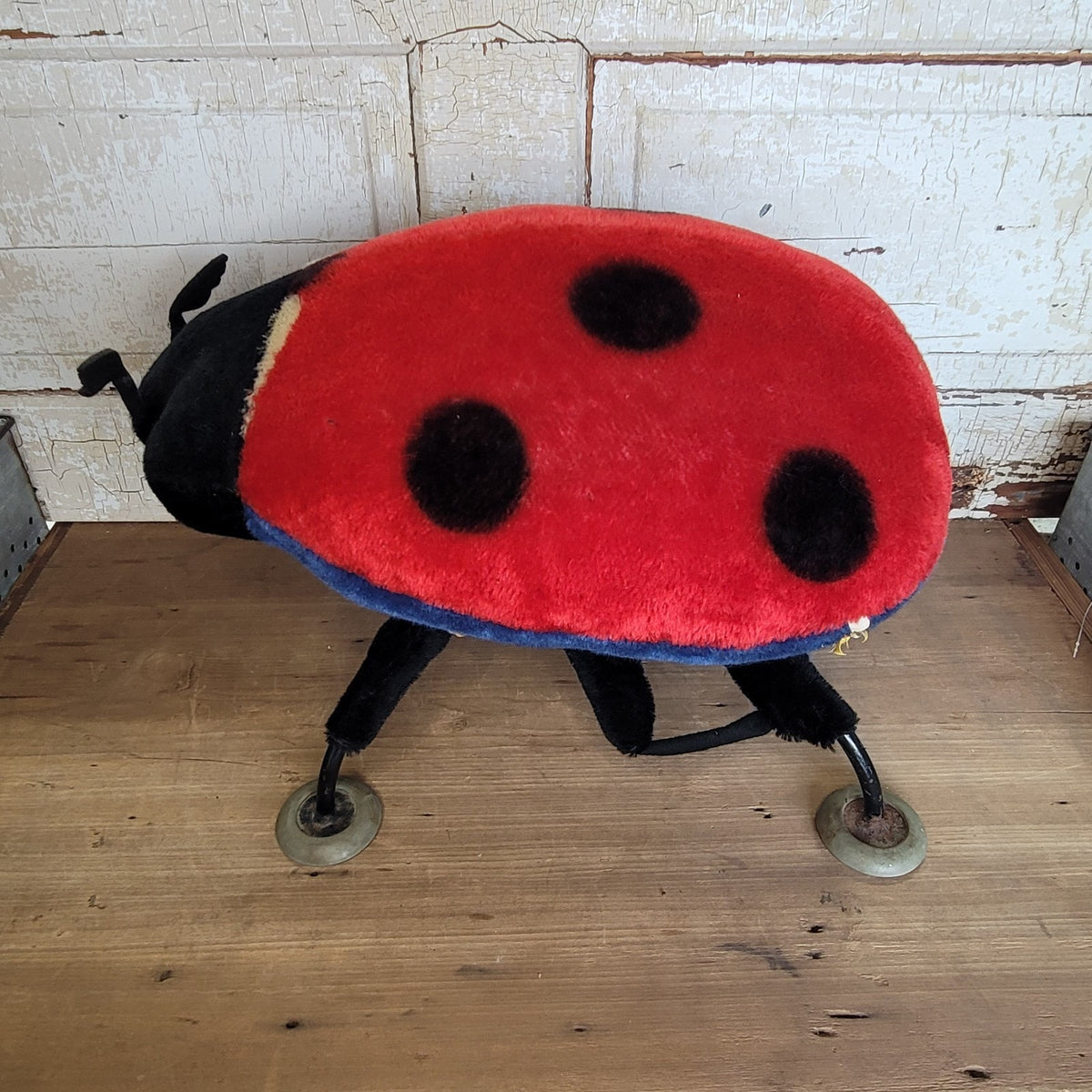 Vintage Steiff Ladybug Footstool Ottoman Mohair Plush Mid Century 1960s #2330