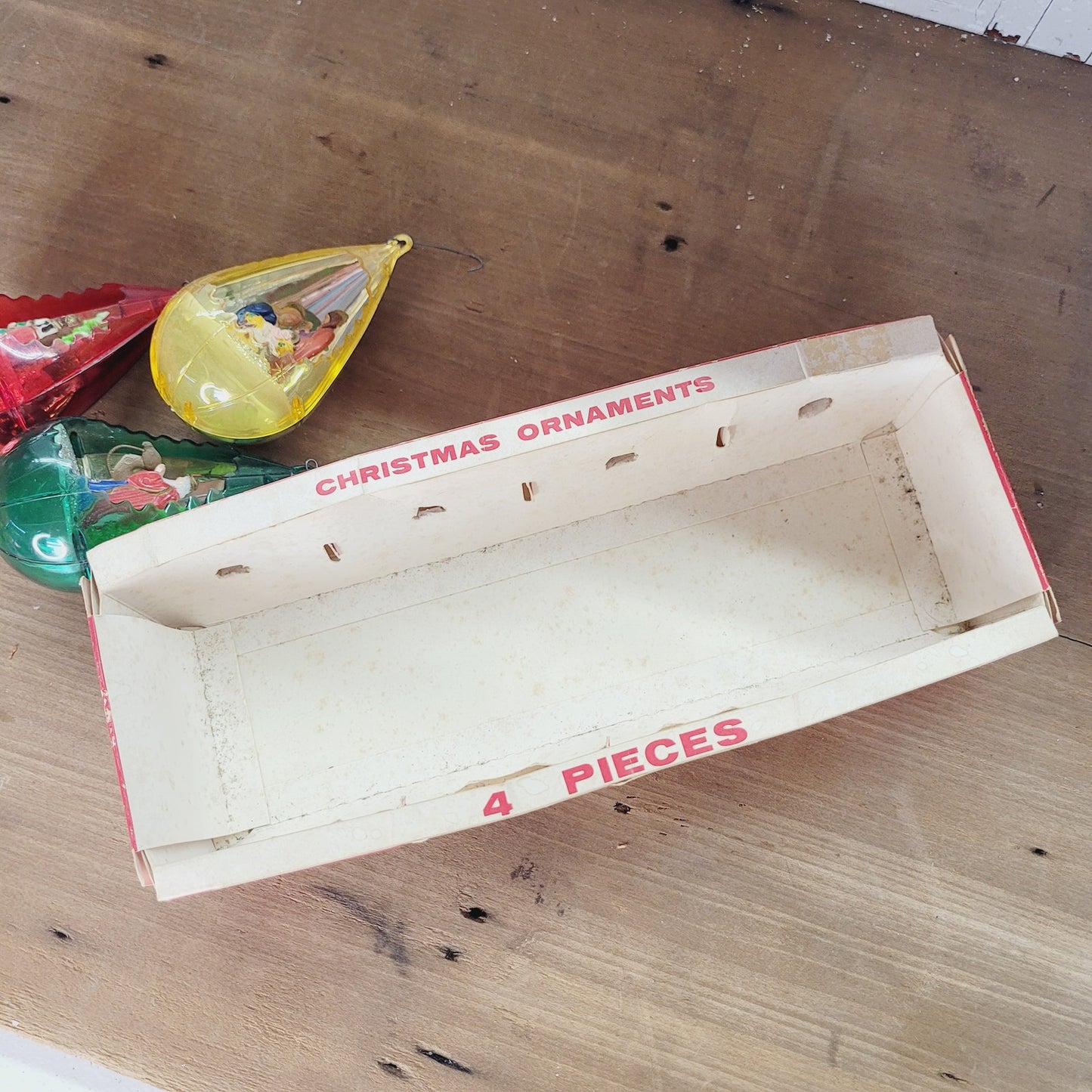 Vintage Jewel Brite Diorama Christmas Ornaments Set of 4 with Box 1950s 1960s