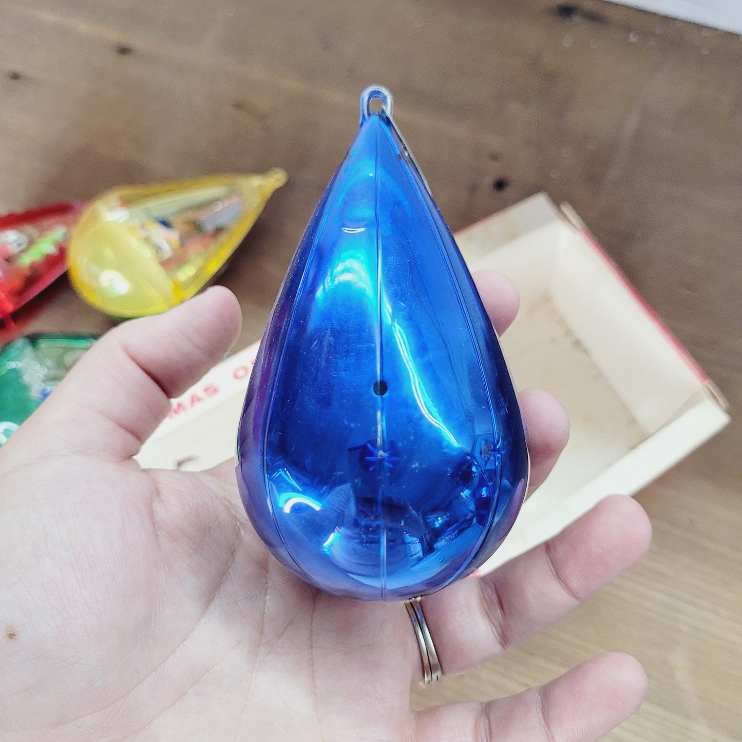 Vintage Jewel Brite Diorama Christmas Ornaments Set of 4 with Box 1950s 1960s