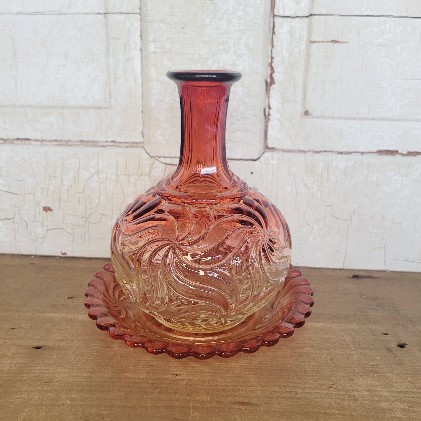 Baccarat Rose Tiente Rosaces Multiples Carafe Underplate French Art Glass Pink