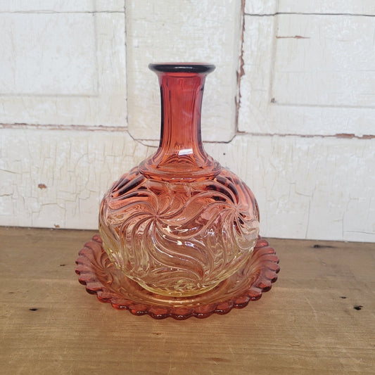 Baccarat Rose Tiente Rosaces Multiples Carafe Underplate French Art Glass Pink