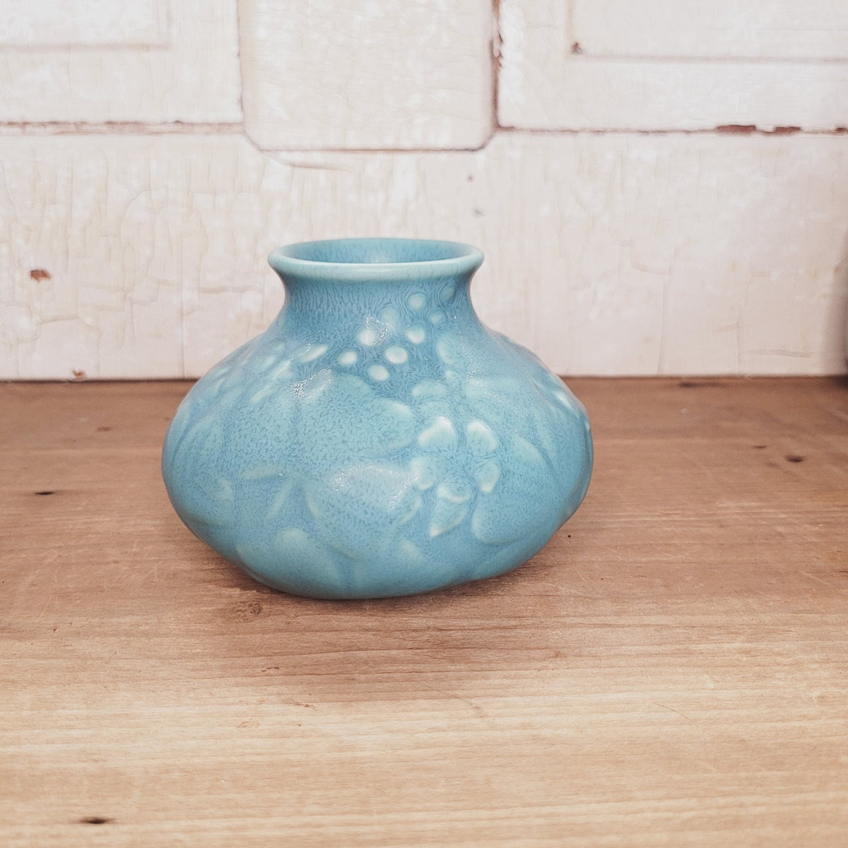 Rookwood Pottery 1937 Turquoise Blue Matte Vase #6352 Clover Relief