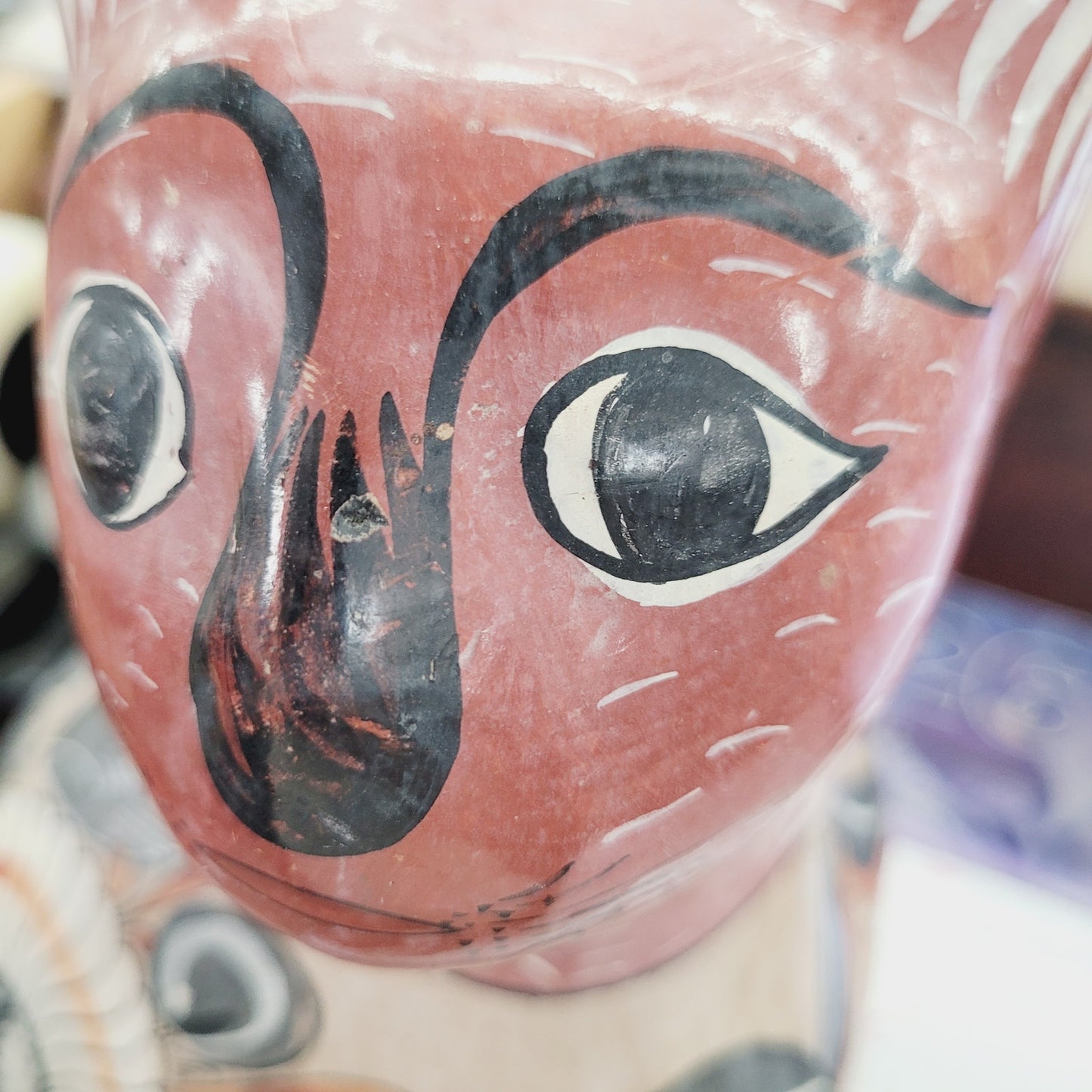 Vintage Mexican Tonala Sitting Cat Folk Art Pottery Hand Painted 14" Large
