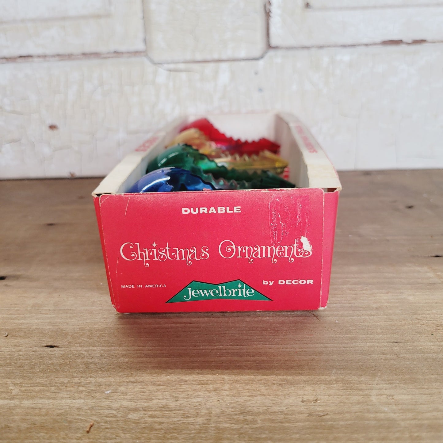 Vintage Jewel Brite Diorama Christmas Ornaments Set of 4 with Box 1950s 1960s