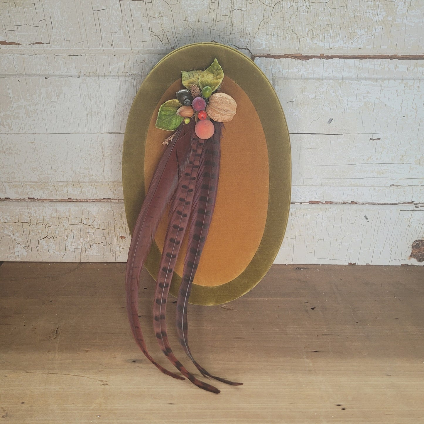 Vintage Godiva Velvet Chocolate Box 14" Oval with Feathers Fruit & Gift Box