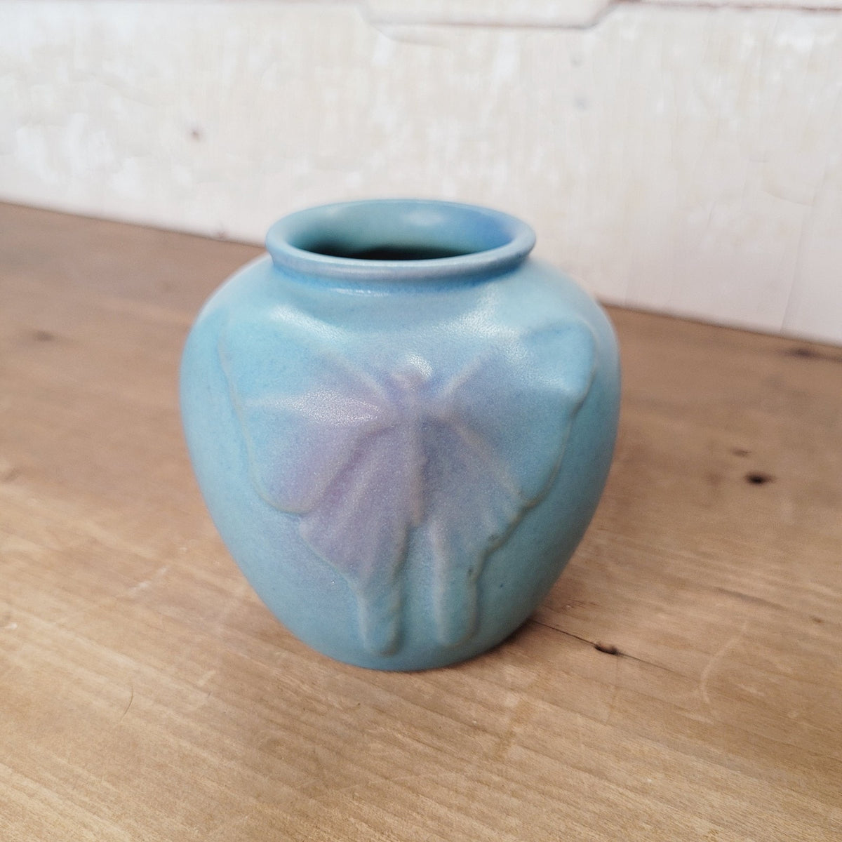 Van Briggle Luna Moth Vase 2004 Blue Matte LCB Colorado Springs Art Pottery