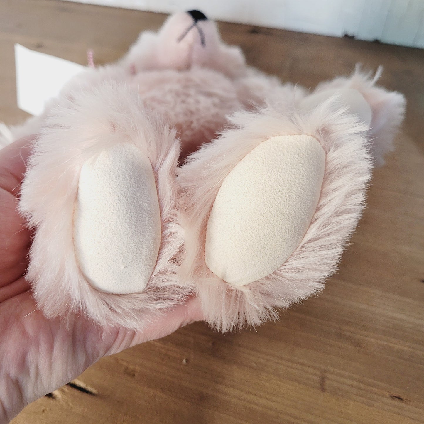 Handmade Light Pink Mohair Teddy Bear, Silver Thimble Creations – 10.5”
