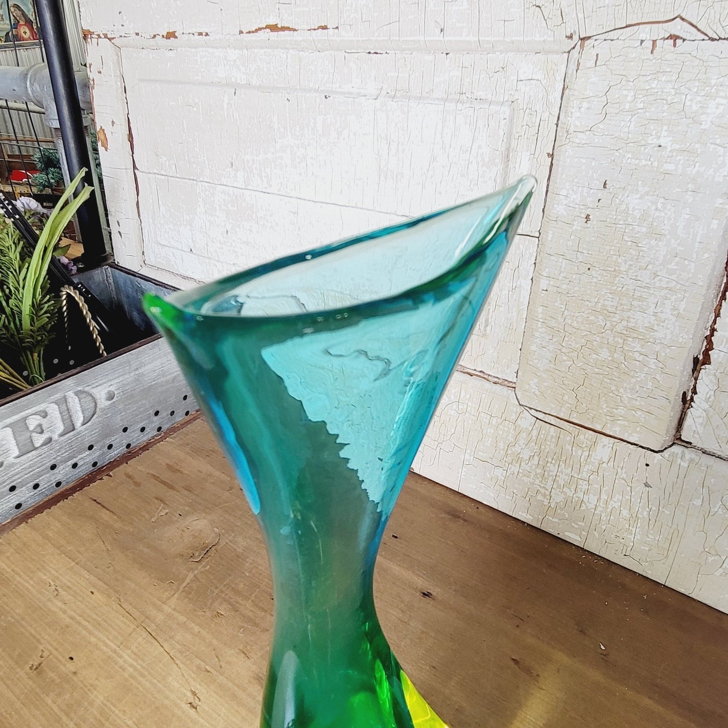 RARE Vintage Murano Cenedese Sommerso Uranium Glass Bird Vase Signed 12.5" MCM