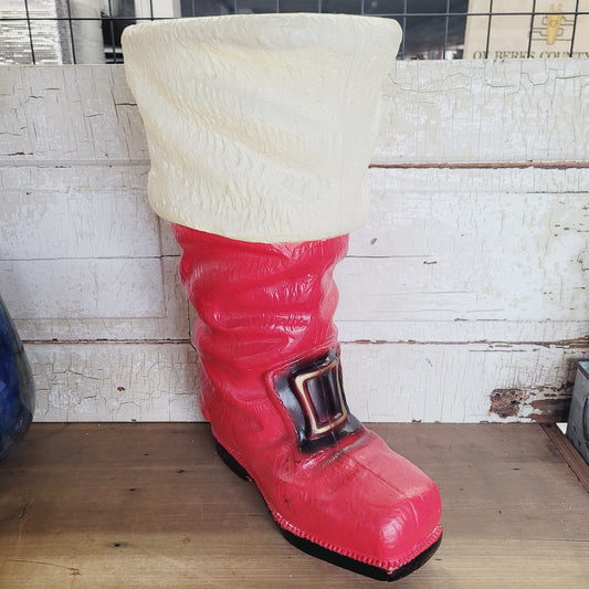 Vintage Santa Boot Blow Mold Store Display | Red & White Plastic Boot | 19" Tall