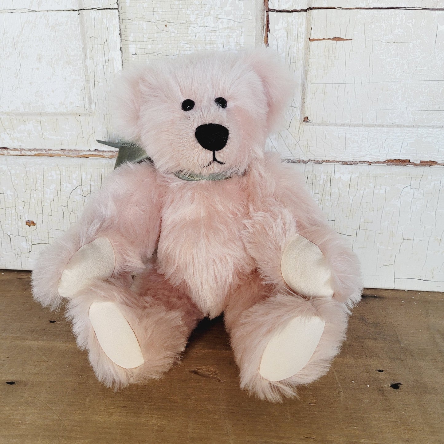 Handmade Light Pink Mohair Teddy Bear, Silver Thimble Creations – 10.5”
