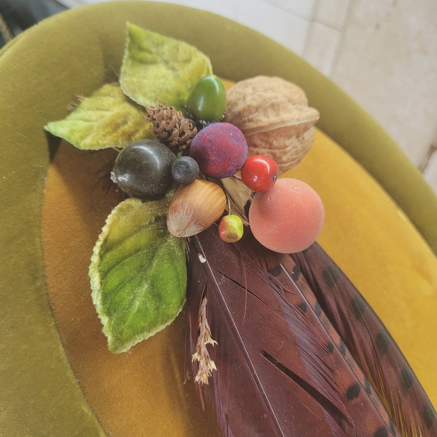 Vintage Godiva Velvet Chocolate Box 14" Oval with Feathers Fruit & Gift Box