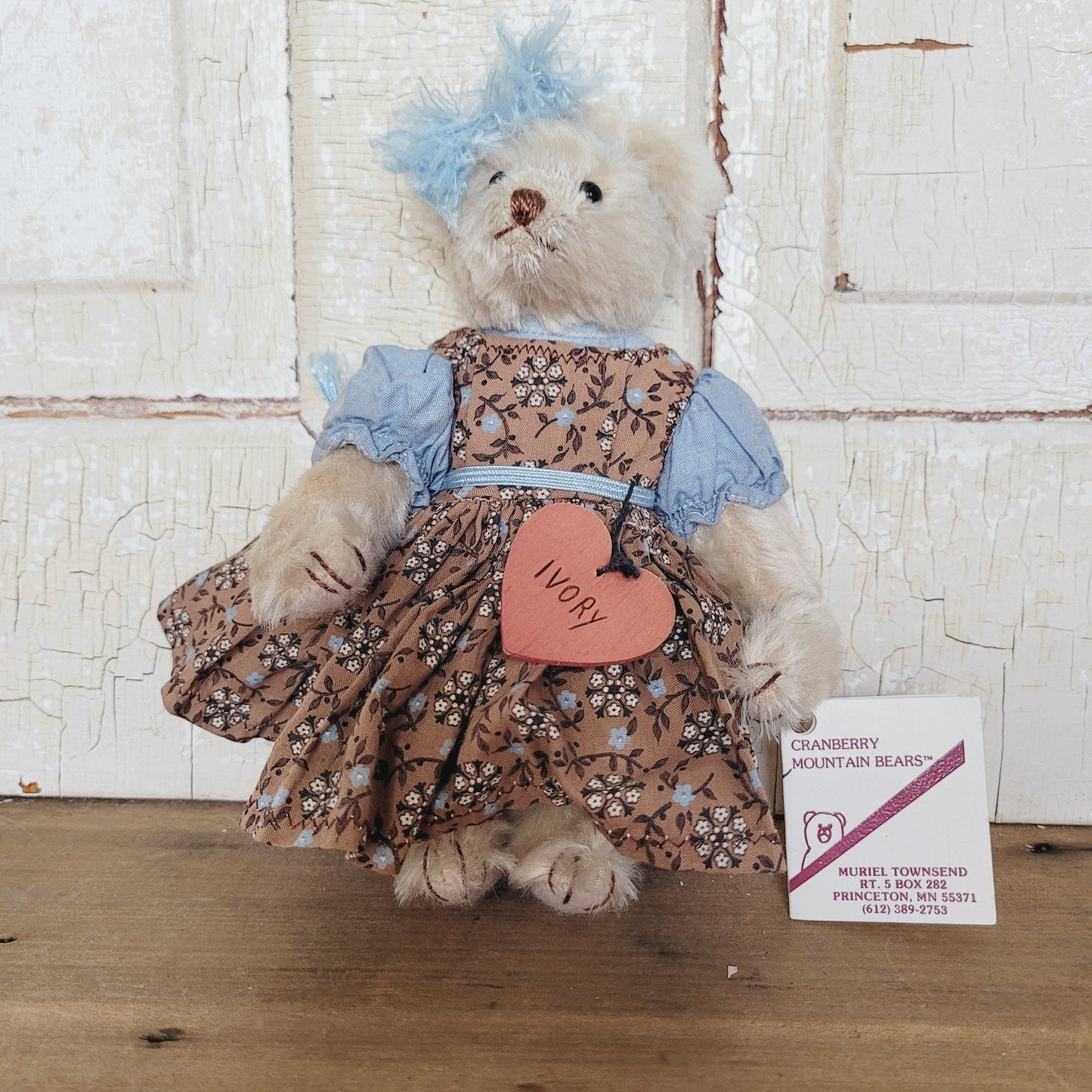 Cranberry Mountain Bears Ivory Mohair Teddy Bear 1990 Muriel Townsend Signed 7”
