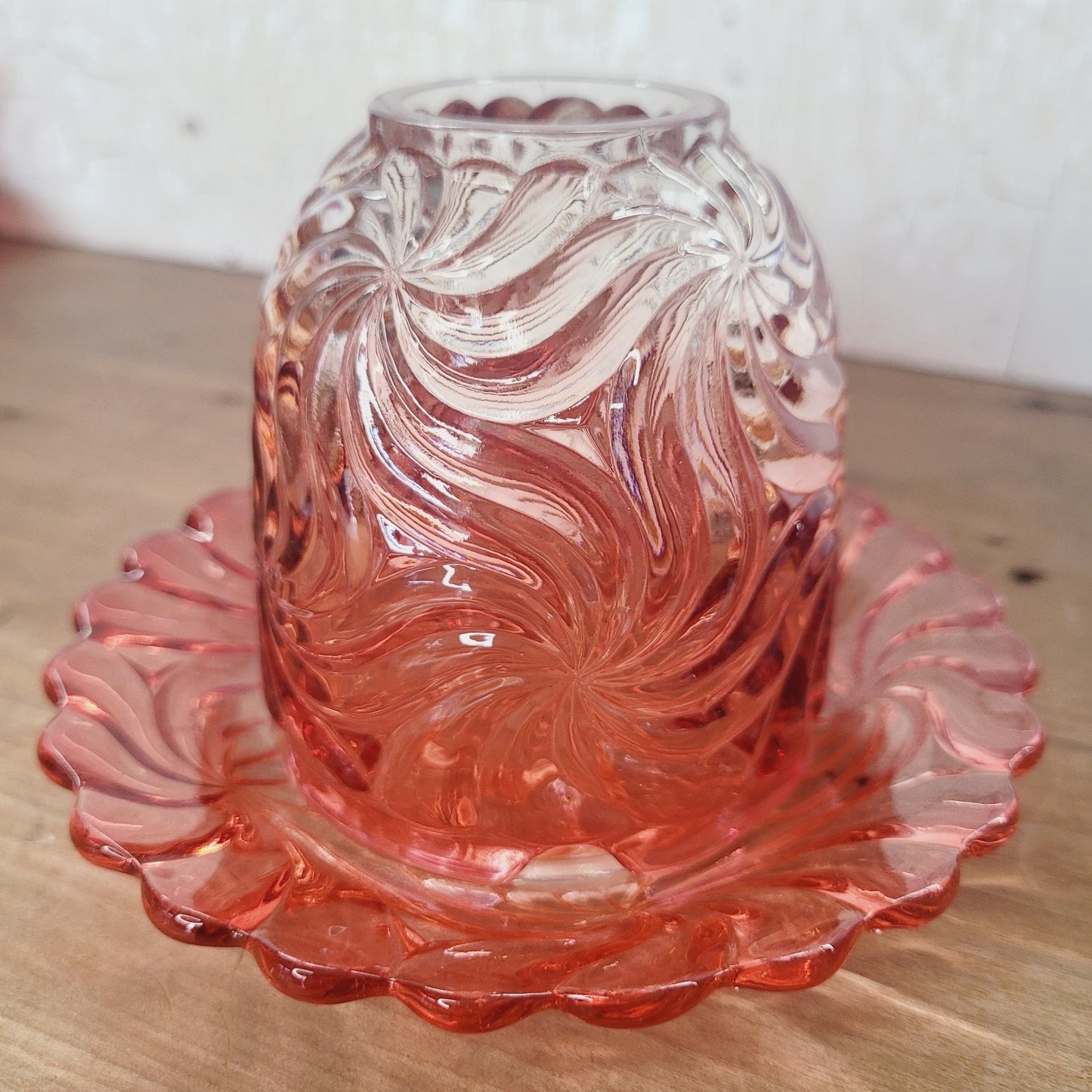 Baccarat Rose Tiente Fairy Lamp Rosaces Multiples Swirl French Art Glass Marked
