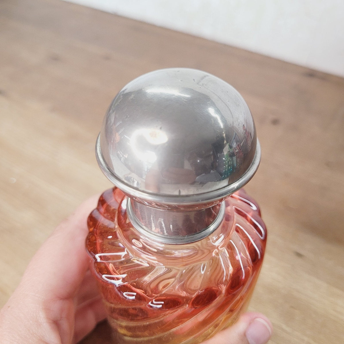 Baccarat Rose Tiente Bambous Swirl Cologne Bottle Metal Cap French Art Glass
