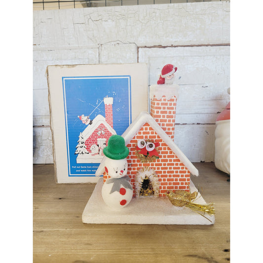 Rare Vintage Pull String Santa Climbs Chimney Music Box | Jingle Bells Works