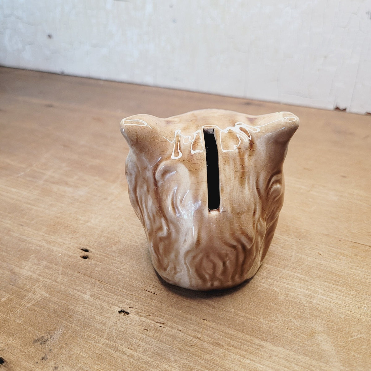 Vintage Majolica Style Cat Head Coin Bank Pottery 3.25 Inch No Maker Mark
