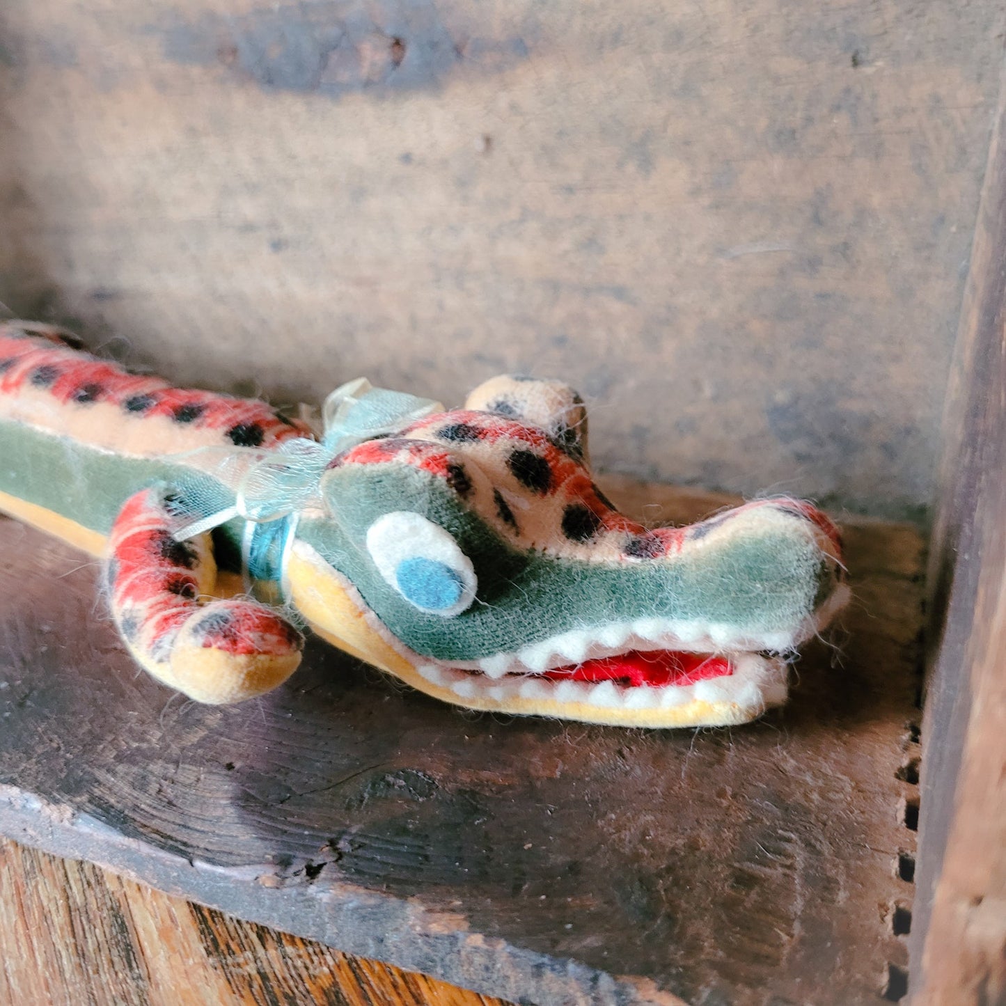Vintage 1960s Plush Alligator, Japan, 9.5” Velveteen Stuffed Animal, Crocodile