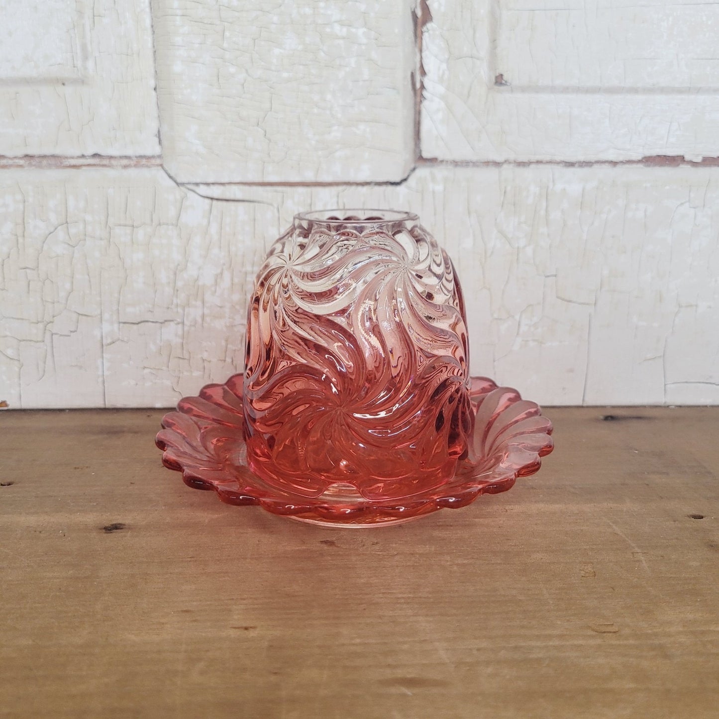 Baccarat Rose Tiente Fairy Lamp Rosaces Multiples Swirl French Art Glass Marked