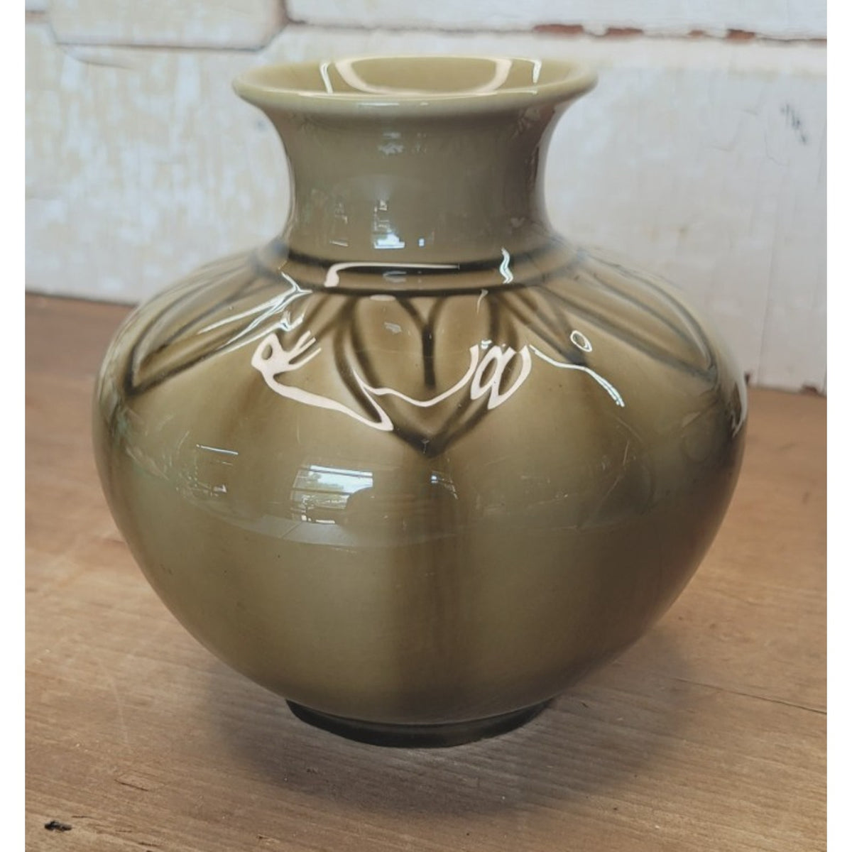 Rookwood 1951 LI 7062 Green Brown Glaze Bulbous Bud Vase 5"