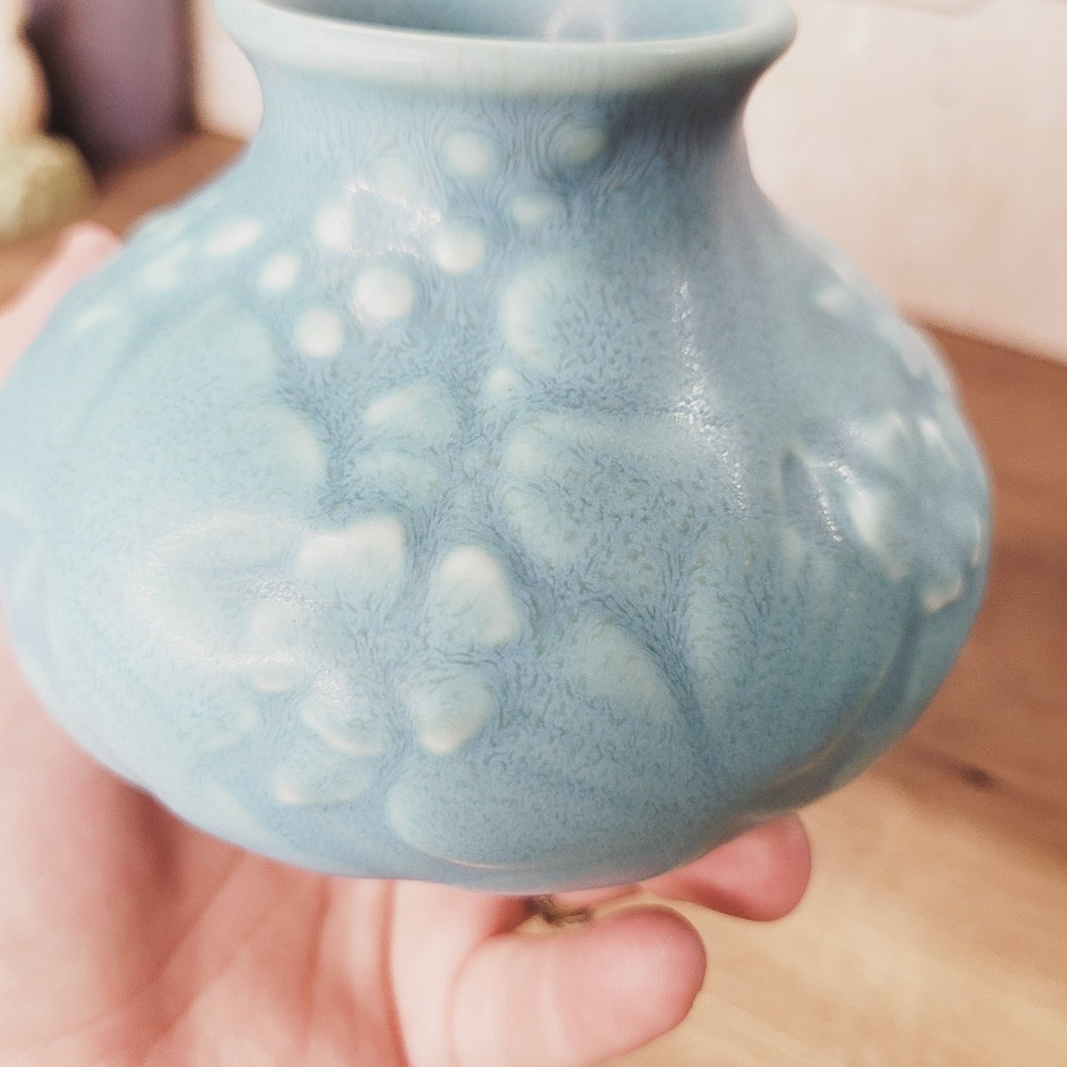 Rookwood Pottery 1937 Turquoise Blue Matte Vase #6352 Clover Relief