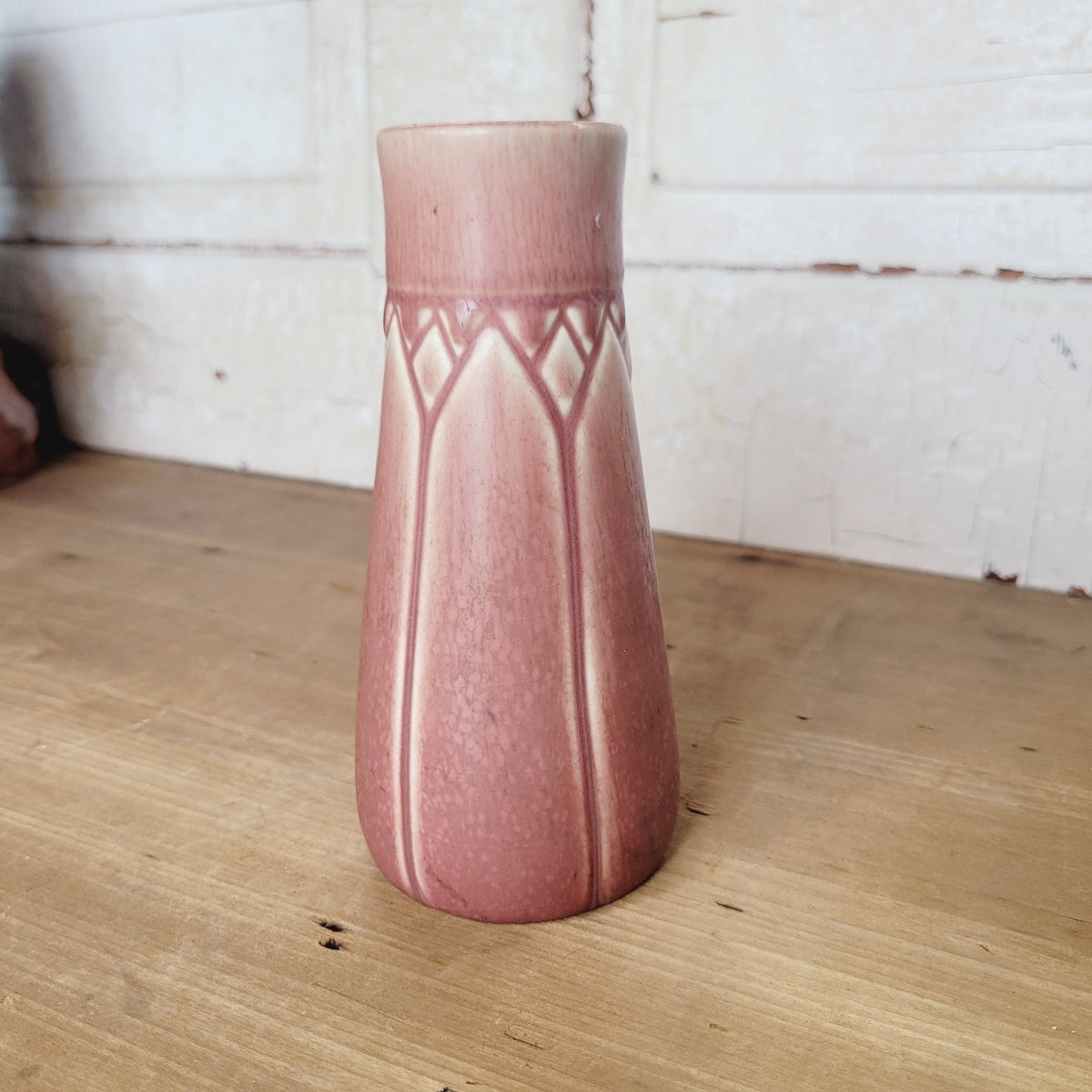Rookwood 1920 Matte Rose Pink Vase Shape 1824 Incised Geometric Arts Crafts