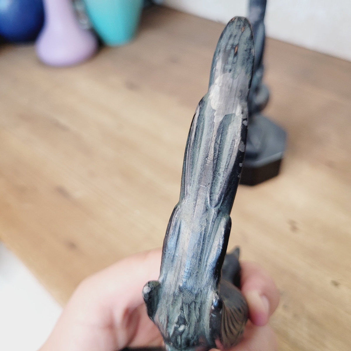 Vintage Art Deco Bookends Bird Figural Spelter Upswept Tail Black Stone Base