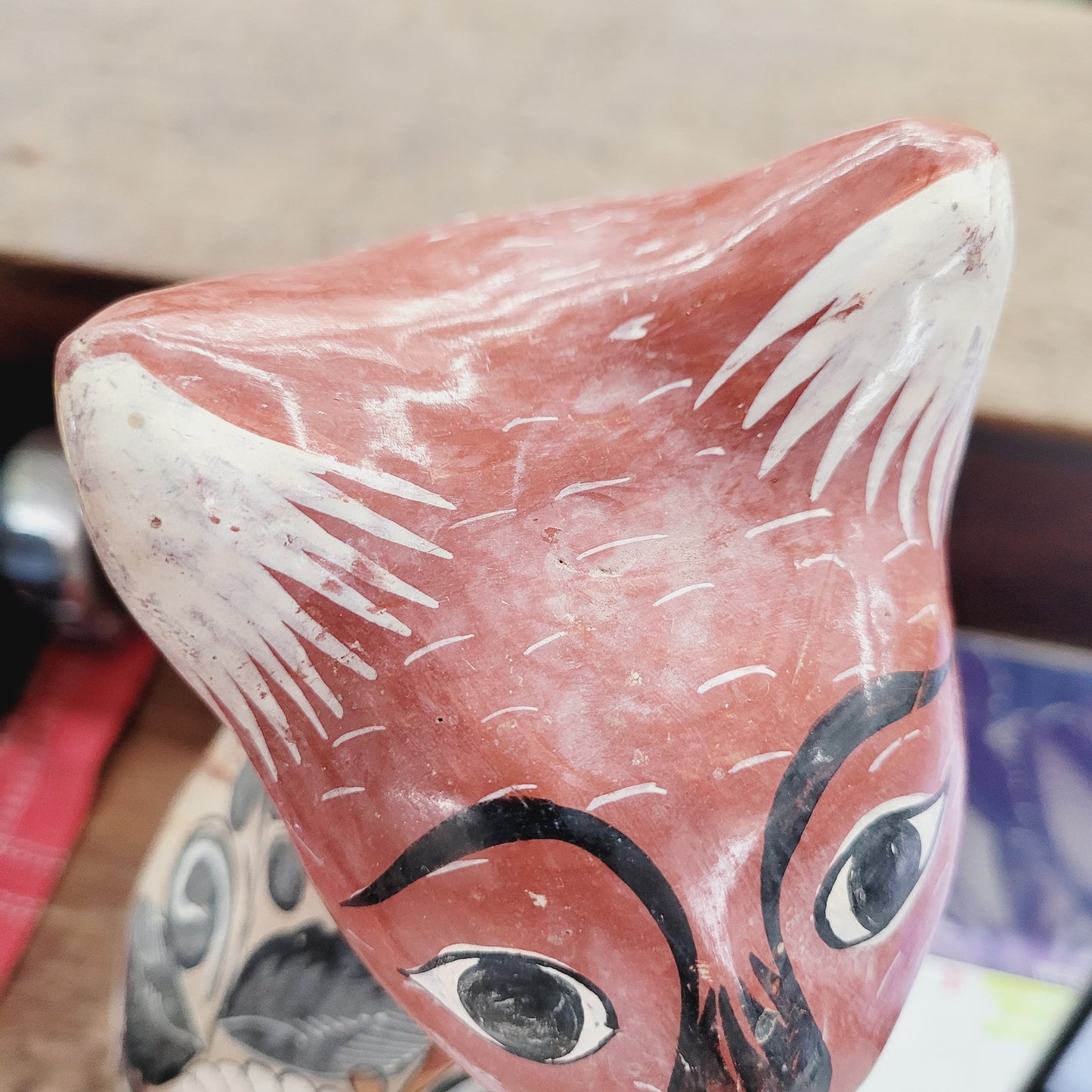 Vintage Mexican Tonala Sitting Cat Folk Art Pottery Hand Painted 14" Large